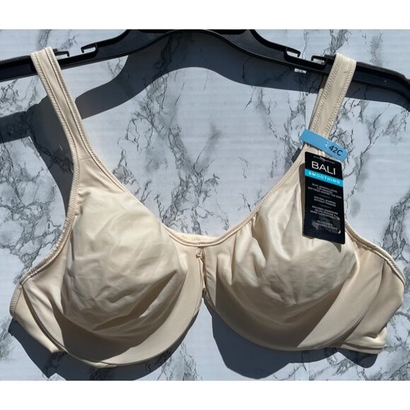 Bali Women’s Smooth Comfort Underwire Bra 42C Beige Adjustable Cushioned Straps - Picture 1 of 6